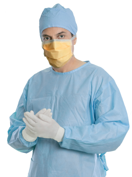 Nurse in gown and mask